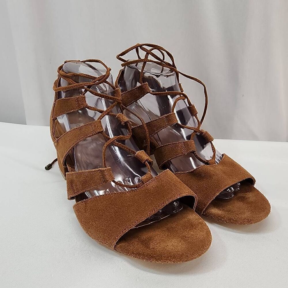 Steve Madden Size 9.5 Hydii Gladiator Suede Leather Chunky Heel In Brown N